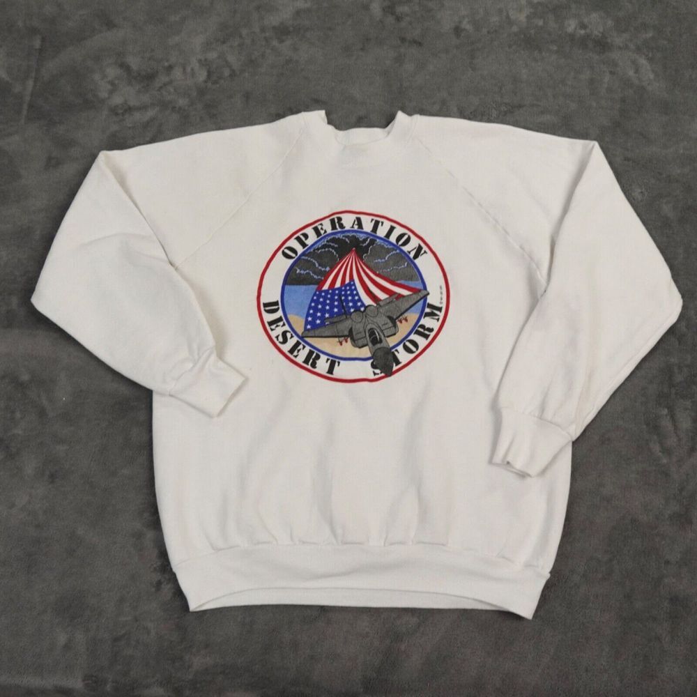 VTG Operation Desert Storm Sweatshirt Adult Large White  Fruit Loom Flag USA 90s